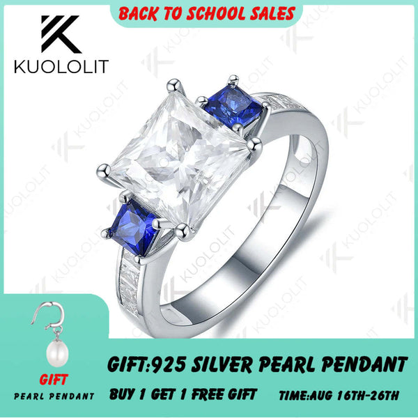 Kuololit 3CT Verlobungsring mit Moissanit im Prinzessschliff für Damen, massives 18K/14K/10K Weißgold, Ring mit blauem Laborsaphir – ideales Weihnachtsgeschenk 