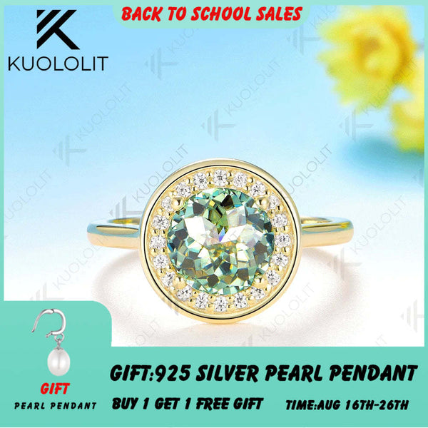 Kuololit 2CT Jubilee Cut Cyan Round Moissanite Ring for Women Solid 14K 10K 585 Yellow Gold Engagement Ring for Christmas Gifts