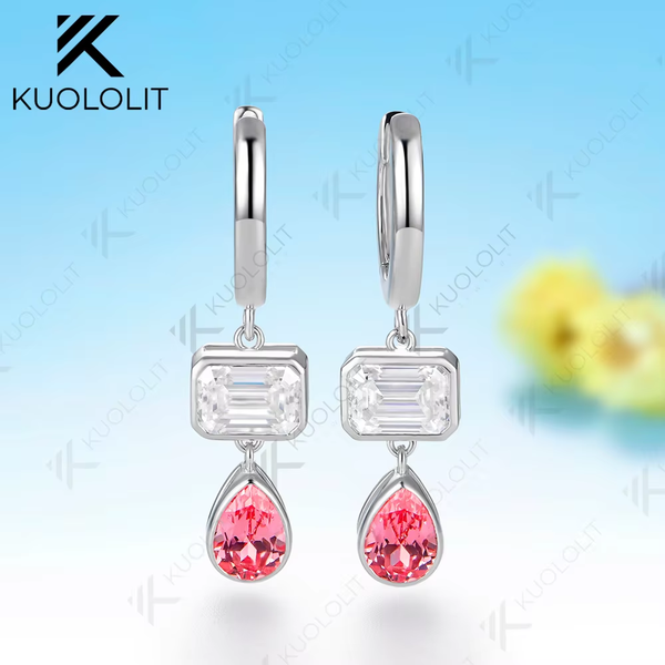 Kuololit 3.6CT Champagne Moissantie or Lab Pink Sapphire Necklace Earrings for Women Solid 14K 10K 585 Yellow Gold Hoop Earrings for Christmas Gift
