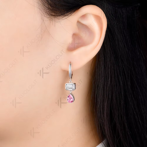 Kuololit 3.6CT Champagne Moissantie or Lab Pink Sapphire Necklace Earrings for Women Solid 14K 10K 585 Yellow Gold Hoop Earrings for Christmas Gift