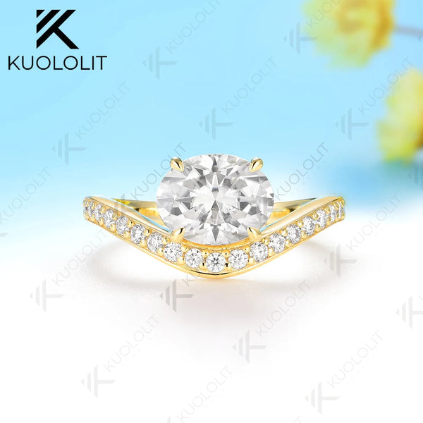 Kuololit 2CT Oval Moissanite Custom Ring for Women Solid 14K 10K 585 Yellow Gold Engagement Ring for Christmas Gifts Jewelry