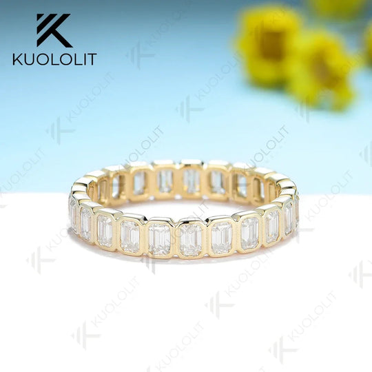 Kuololit 3,5 Karat Moissanit-Ring im Smaragdschliff für Damen und Herren, massiver Ring aus PT950-Gold (14K/10K Gelbgold) mit Silberband, ideal für Hochzeit und Weihnachten. 