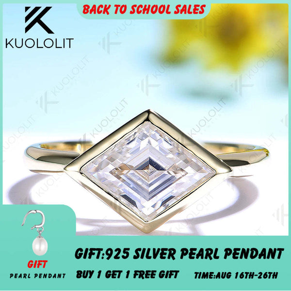 Kuololit 2.5CT Rhombus Cut Moissanite Engagement Ring for Women Solid 14K 10K Yellow Gold Ring for Anniversary Christmas Gifts Party Custom