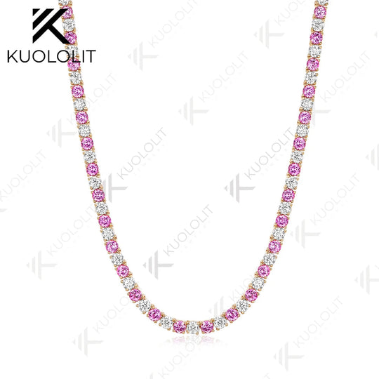 Kuololit 14CTW Lab Grown Pink Sapphire Diamonds Custom Necklace for Women 14K 10K Gold for Anniversary Engagement Christmas Gift