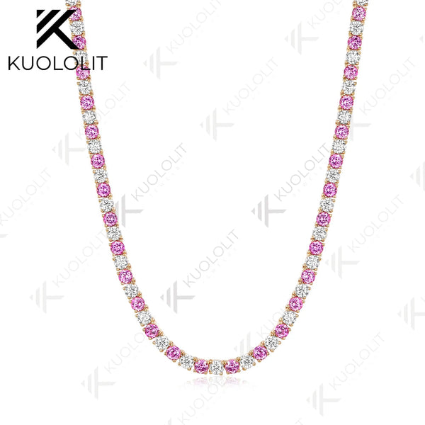 Kuololit 14CTW Lab Grown Pink Sapphire Diamonds Custom Necklace for Women 14K 10K Gold for Anniversary Engagement Christmas Gift