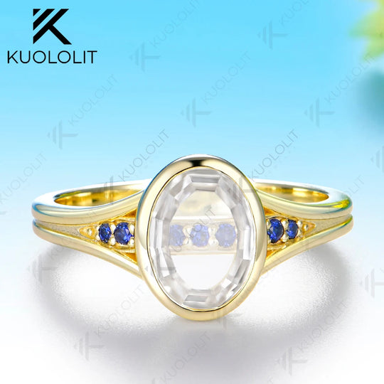 Kuololit 2CT Unique Portrait Cut Oval Moissanite Sapphire Ring for Women Solid14K 10K Yellow Gold for Anniversary Christmas Gift