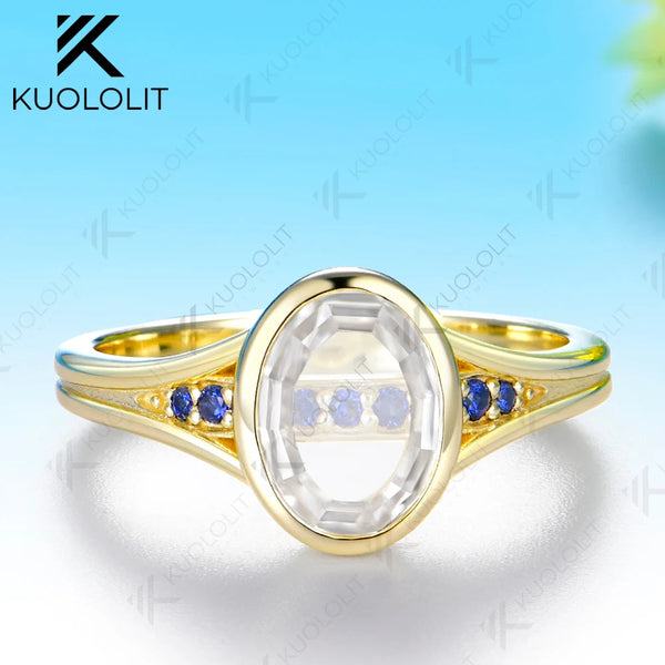 Kuololit 2CT Unique Portrait Cut Oval Moissanite Sapphire Ring for Women Solid14K 10K Yellow Gold for Anniversary Christmas Gift