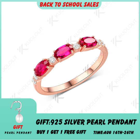 Kuololit 1CTW Labor-Rubin-Moissanit-Ring für Damen, massives 10K/14K Roségold, Edelsteinring, perfektes Geschenk für Hochzeiten, Weihnachten und Partys 