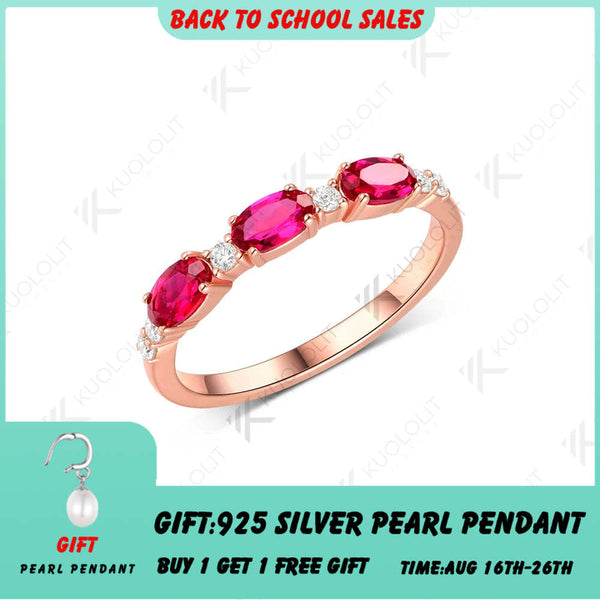 Kuololit 1CTW Labor-Rubin-Moissanit-Ring für Damen, massives 10K/14K Roségold, Edelsteinring, perfektes Geschenk für Hochzeiten, Weihnachten und Partys 