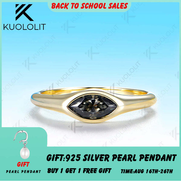 Kuololit 0.5CT Grey Moissanite Custom Ring for Women Solid 14K 10K 585 Yellow Gold Engagement Ring for Christmas Gifts Party
