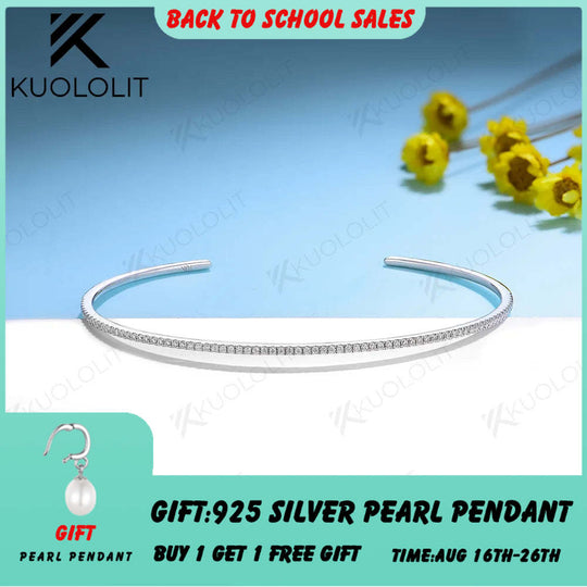 Kuololit Moissanite Opening Bangle for Women Men 585 14K 10K 925 Silver Bracelets for Engagement Party Christmas Classic Gift