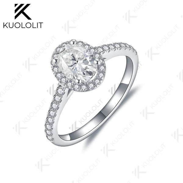 Kuololit 1CT Oval Cut Lab Grown Diamond D/VS1 Rings for Women PT950 Solid 14K 10K White Gold for Wedding Engagement Christmas