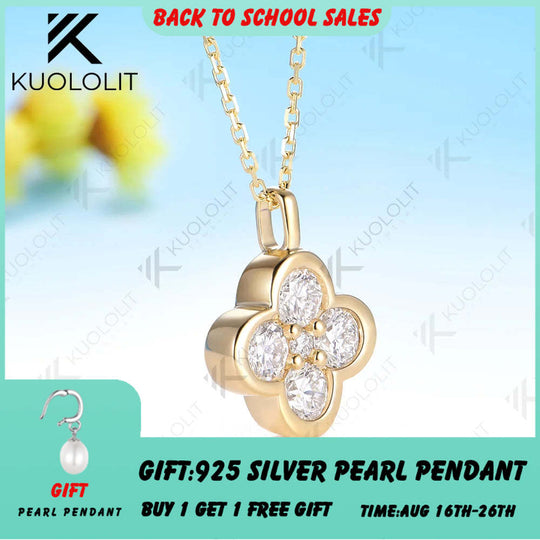 Kuololit 1.23CTW Moissanite Necklace for Women Solid 585 14K 10K Yellow Gold Necklace for Christmas Gifts Party Anniversary