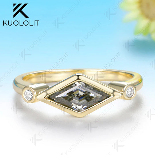 Kuololit 1CT Gray Moissanite Rhombus Cut Moissanite Ring for Women Solid 14K 10K Yellow Gold for Anniversary Christmas Gifts
