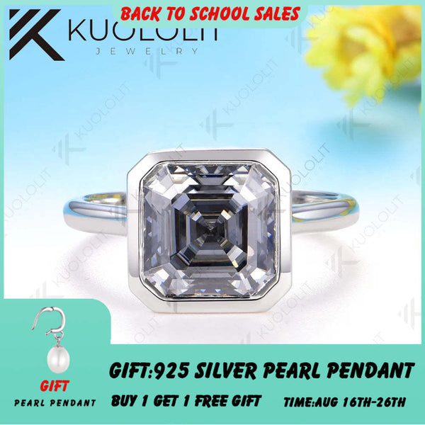 Kuololit 3,5 Karat grauer Moissanit-Ring im Asscher-Schliff für Damen, massives 14K/10K/585 Weißgold, ideal als Verlobungs-, Hochzeits- oder Weihnachtsgeschenk. 