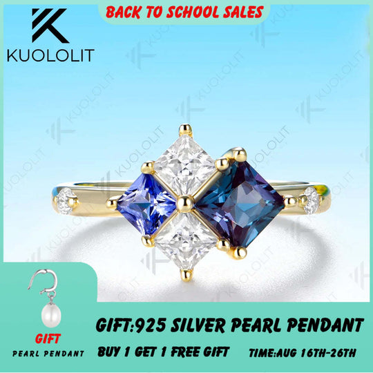 Kuololit Lab Grown Alexandrite Sapphire Moissanite Custom Ring for Women Solid 14K 10K 585 Yellow Gold for Christmas Gifts