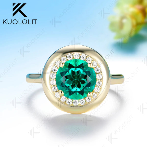 Kuololit 2CT Lab Grown Emerald Gemstone Moissanite Custom Ring for Women Men Solid 14K 10K Yellow Gold for Anniversary Christmas