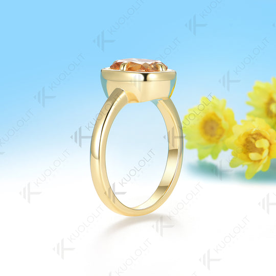 Kuololit 3CT OMC Cushion Cyan Champagne Moissanite Engagement Ring for Women Soild 10K 14K Yellow Gold  Ring for Christmas Gifts Party Anniversary