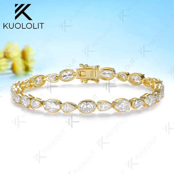 Kuololit 10.5CTW Moissniate Pear Oval Custom Bracelet for Women Men 14K 10K 585 Yellow Gold for Christmas Jewelry Gifts Party
