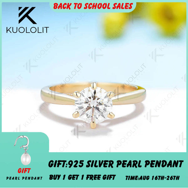 Kuololit 1CT Moissanit-Ring für Damen, massiv, 18K/14K Gelbgold, D/VVS1, rund, ideal als Verlobungs- oder Weihnachtsgeschenk. 