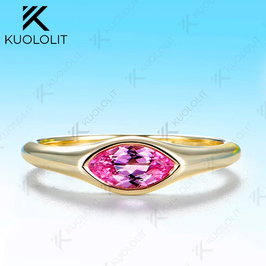 Kuololit 0.5CT Lab Grown Pink Sapphire Custom Ring for Women Solid 14K 10K 585 Yellow Gold Engagement Ring for Christmas Gifts
