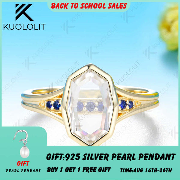 Kuololit 2CT Unique Portrait Cut Rhombus Moissanite Sapphire Custom Ring for Women Solid 14K 10K Yellow Gold for Christmas Gifts