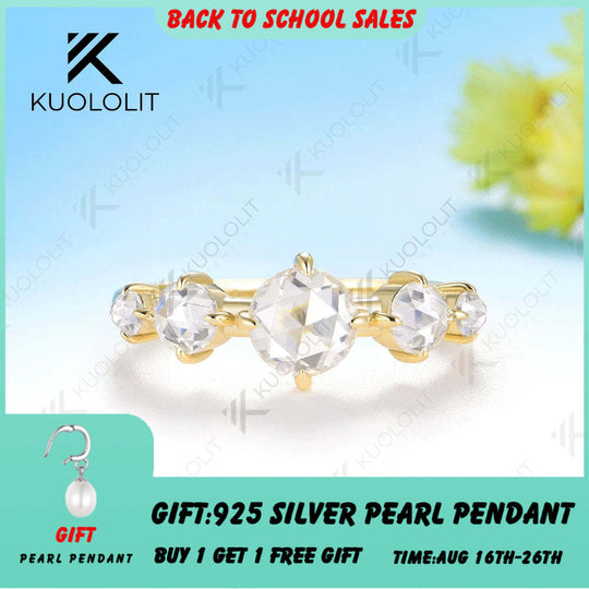 Kuololit 1.1CTW Rose Cut Moissanite Ring for Women Solid 585 18K 14K 10K Gold Wedding Band Ring for Anniversary Gifts Christmas