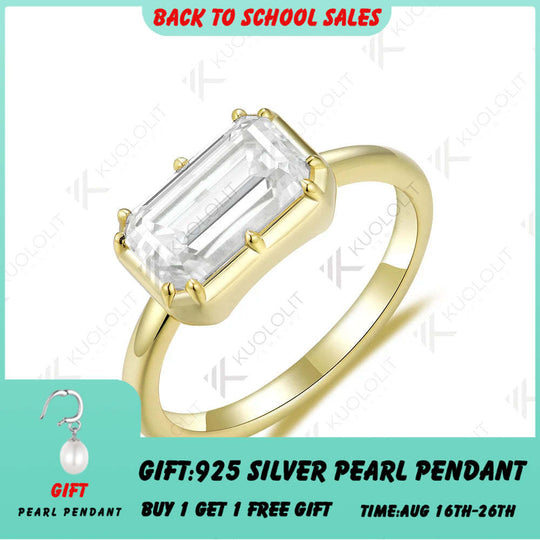 Kuololit 3CT Emerald Moissanite Ring for Women Solid 18K 14K 10K 585 Yellow Gold Moissanite Engagement Ring for Christmas Gift