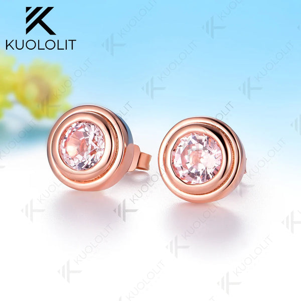 Kuololit 2CTW Lab Grown Pink Sapphire Custom Stud Earrings for Women Solid 14K 10K 585 Yellow Gold for Christmas Gifts Party