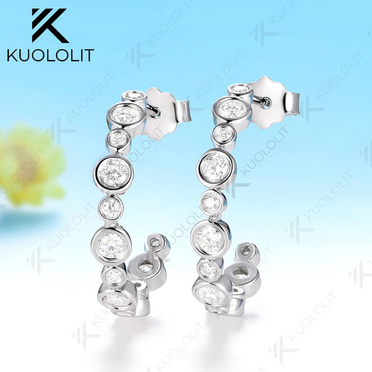 Kuololit 0.81CTW Moissantie Custom Stud Earrings for Women Solid 14K 10K 585 White Gold Diamonds Earrings for Christmas Gifts