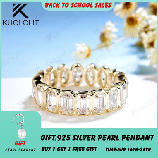Kuololit 6.3CTW Emerald and Oval Moissanite Rings for Men Women Yellow Gold 18K 14K 10K Sliver Band Ring for Engagement Wedding