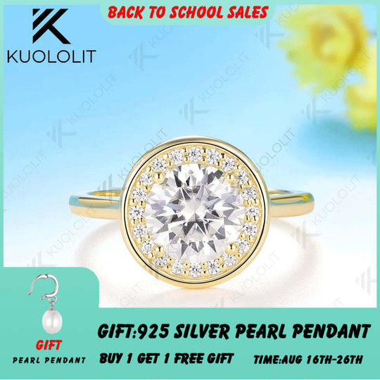 Kuololit 2CT Moissanite Ring for Women Solid 14K 10K 585 Yellow Gold Engagement Ring for Anniversary Christmas Gifts Party
