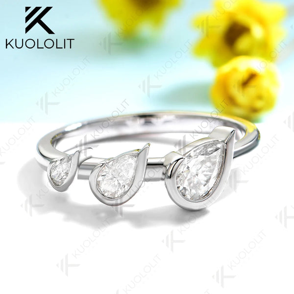 Kuololit 1.1CTW Pear Moissanite Ring for Women Solid 14K 10K 585 White Gold Wedding Band for Christmas Gifts Party Anniversary