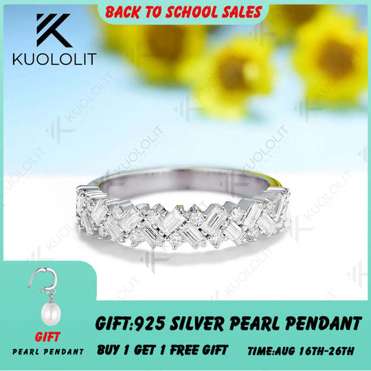 Kuololit Moissante Band for Men Women Solid 18K 14K 10K Gold Ring for Anniversary Engagement Gifts Party Wedding Christmas