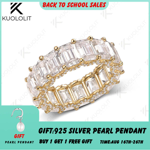 Kuololit 8.8CTW Lab Grown Diamonds Emerald Ring for Men Women Soild 14K 10K Yellow Gold Wedding Band for Christmas Gift Luxury
