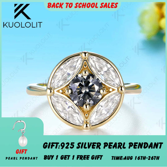 Kuololit 1.2CTW Grey Moissanite Custom Ring for Women Solid 14K 10K 585 Yellow Gold Engagement Wedding Ring for Christmas Gift