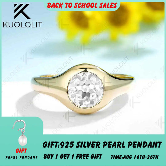 Kuololit 1CT OEC Moissanite Rings for Women Soild 10K 14K Yellow Gold Bezel Set Diamond Ring  for Engagement Christmas Gifts