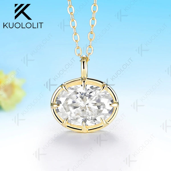 Kuololit 5CT Oval Cut Moissanite Custom Necklace for Women Solid 585 14K 10K Yellow Gold Necklace for Christmas Gifts Engagement