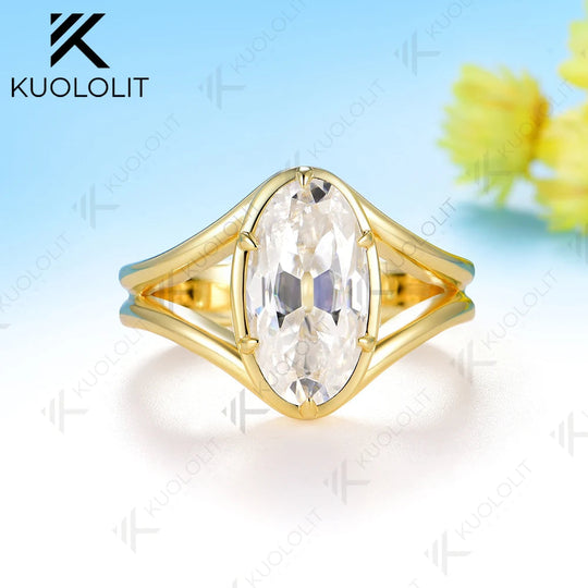 Kuololit 3CT OMC Oval Custom Moissanite Engagement Ring for Women Solid 14K 10K Yellow Gold Ring for Christmas Party Gifts