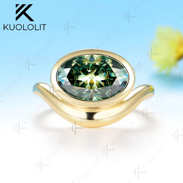 Kuololit 4.5CT Oval Cyan Moissanite Custom Ring for Women Men Solid 14K 10K 585 Yellow Gold Engagement Ring for Christmas Gifts