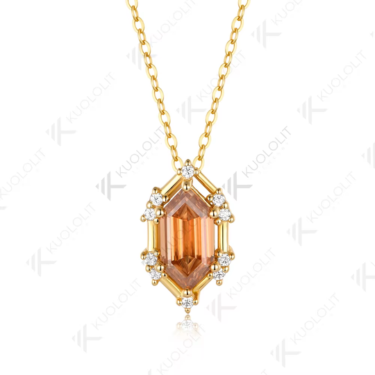 Kuololit 2.5CT Elonged Hexagon White Champagne Moissantie Necklace for Women Solid 585 14K 10K Yellow Gold Custom Necklace for Christmas Gifts