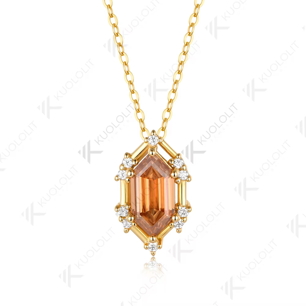 Kuololit 2.5CT Elonged Hexagon White Champagne Moissantie Necklace for Women Solid 585 14K 10K Yellow Gold Custom Necklace for Christmas Gifts