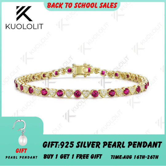 Kuololit Lab Grown Diamond Ruby Tennis Bracelet for Women Men Solid 18K 14K 10K 585 Yellow Gold Diamond Bracelet for Christmas