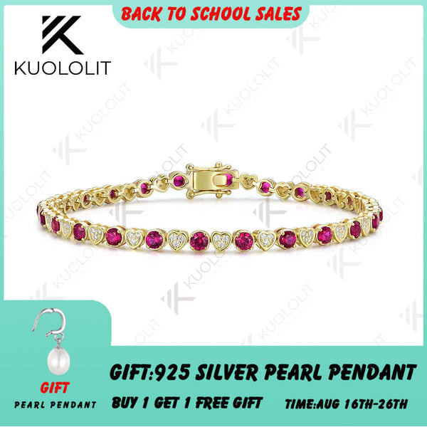 Kuololit Tennisarmband mit im Labor gezüchteten Diamanten und Rubinen für Damen und Herren, massives 18K, 14K, 10K, 585 Gelbgold, Diamantarmband – das perfekte Weihnachtsgeschenk 