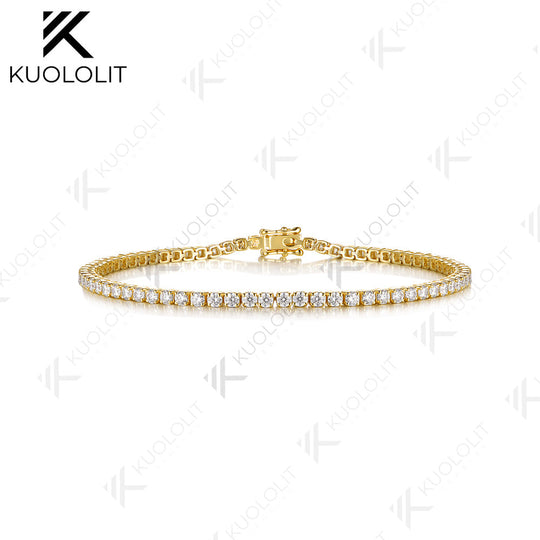 Kuololit 3CTW Lab Grown Diamonds Tennis Bracelet for Women Solid 14K10K Yellow Gold Four Prong Bracelet for Christmas Gift Party