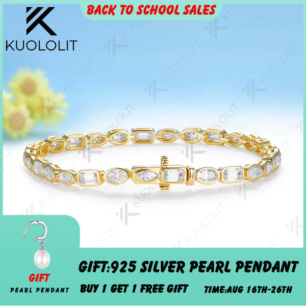 Kuololit 10CTW Marquise Oval Emerald Moissanite Custom Bracelet for Women Men 14K 10K 585 Yellow Gold for Christmas Gifts Party