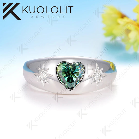 Kuololit 0.8CT Cyan Moissanite Heart Ring for Women Solid 14K 10K 585 White Gold Engagement Ring for Christmas Gifts Anniversary