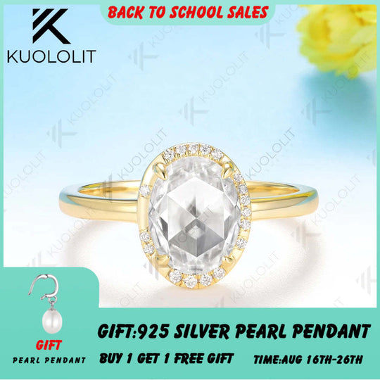 Kuololit 2CT Rose Oval Cut Moissanite Ring for Women Soild 10K 14K Yellow Gold Engagement Ring for Christmas Gift Anniversary