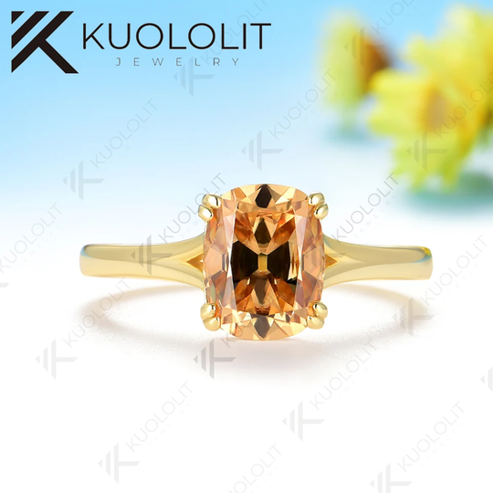 Kuololit 3CT OMC Champagne Cyan Moissanite Set Ring for Women Solid 14K 10K 585 Yellow Gold Engagement Ring for Christmas Gift Anniversary
