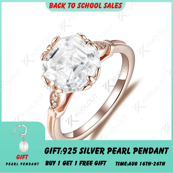 Kuololit 2,5 ct Moissanit-Ring im Asscher-Schliff für Damen, PT950 Massivgold (14K/10K Roségold), Solitärring, Verlobungs- oder Weihnachtsgeschenk 